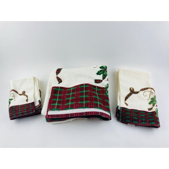 Lenox Christmas Holiday Nouveau Collection Set Bath Towel Hand Towels Face Cloth - Picture 2 of 16